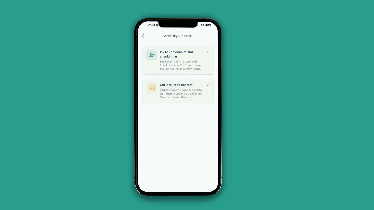 The new 'Add to your circle' screen, offering either an invite to join the app or a traditional trusted contact