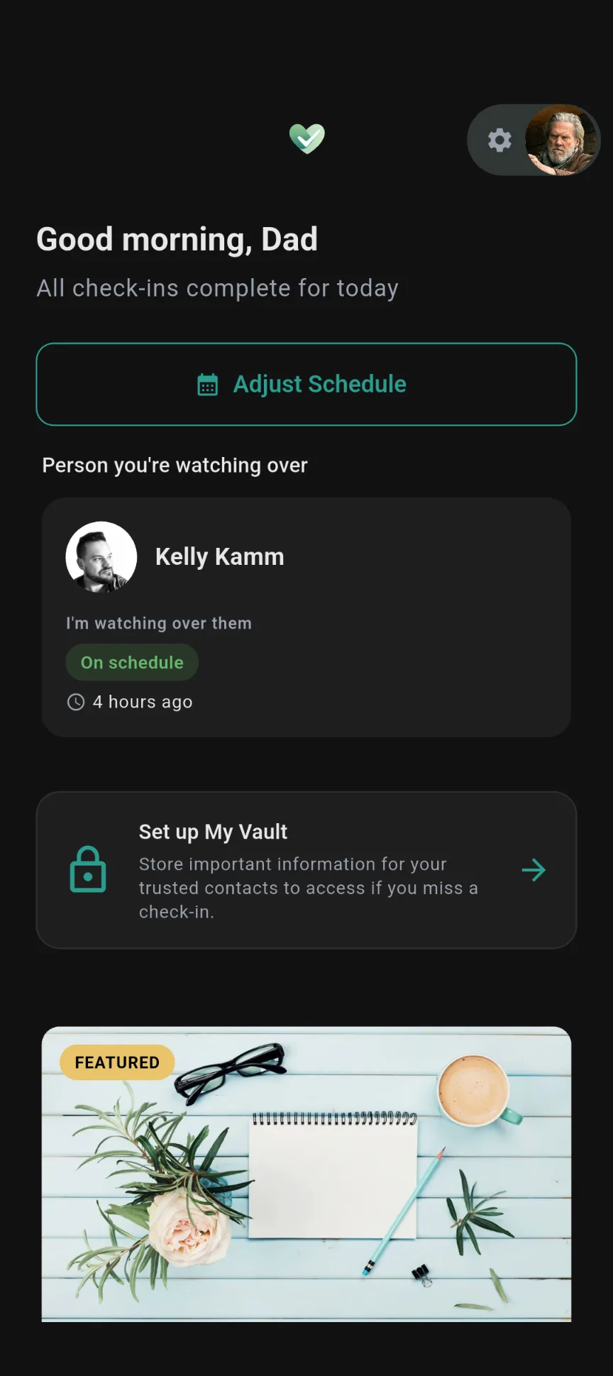 Your Circle dashboard on Android showing the other person's check-in status