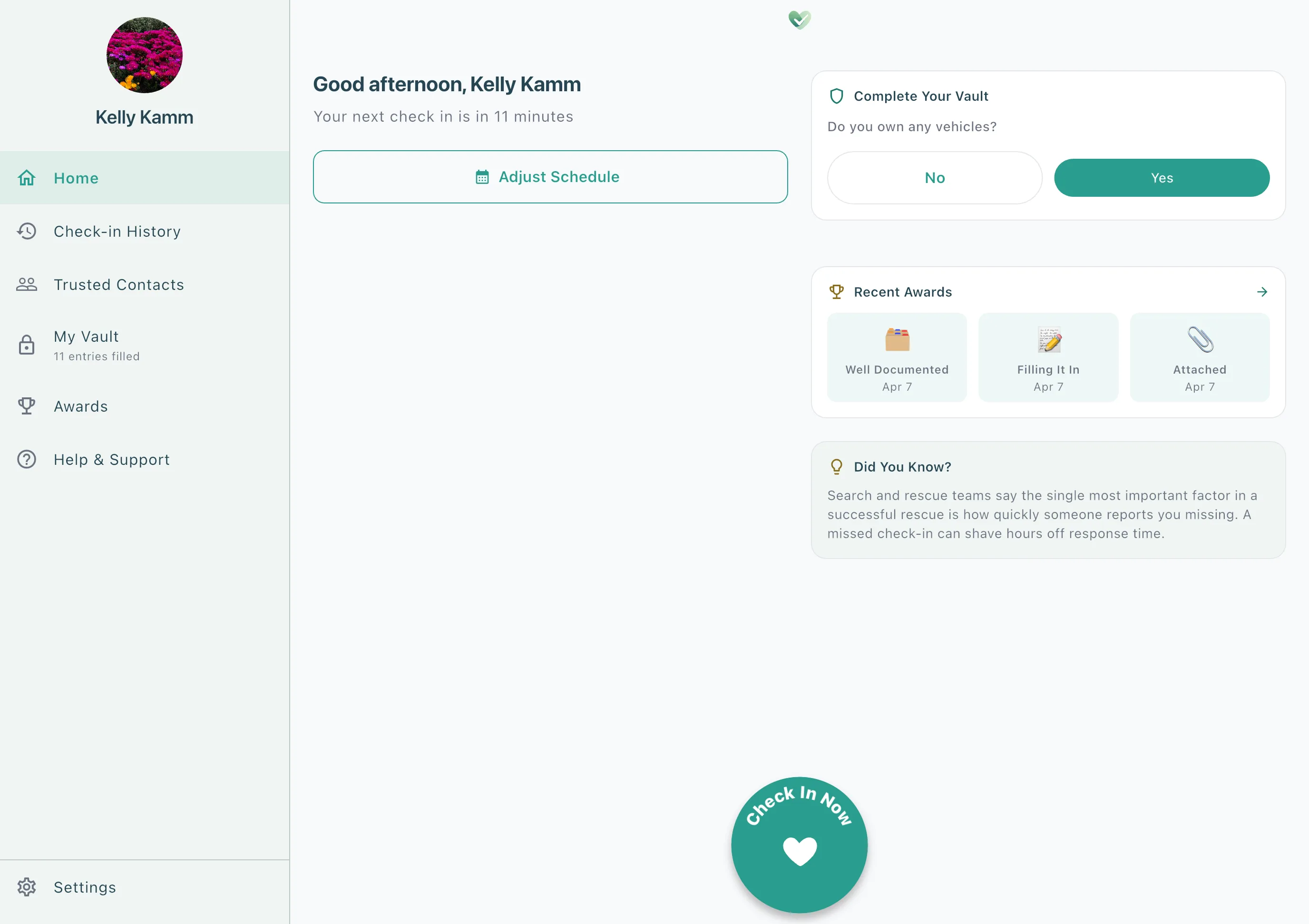 iPad showing Check In Circle home screen with sidebar navigation