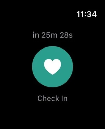 Apple Watch showing check-in countdown and tap to verify